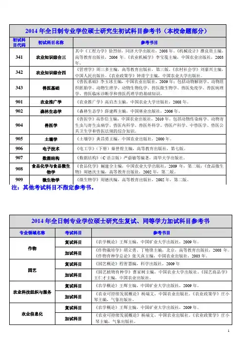2014全日制专业学位硕士研究生入学考试科目参考书