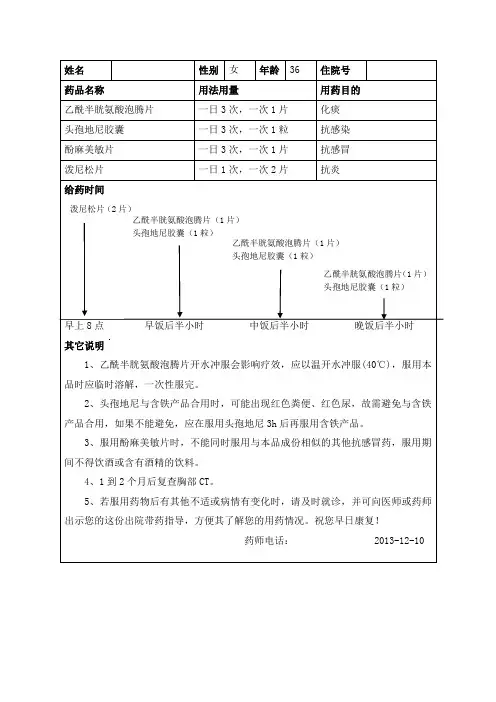 出院用药指导单