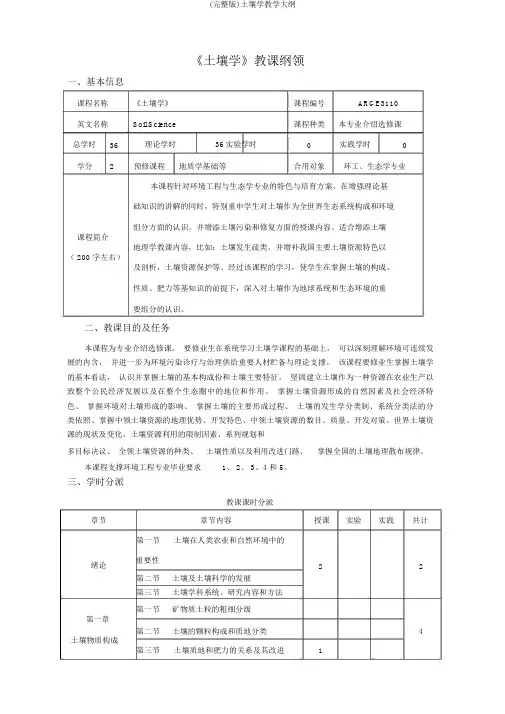 (完整版)土壤学教学大纲