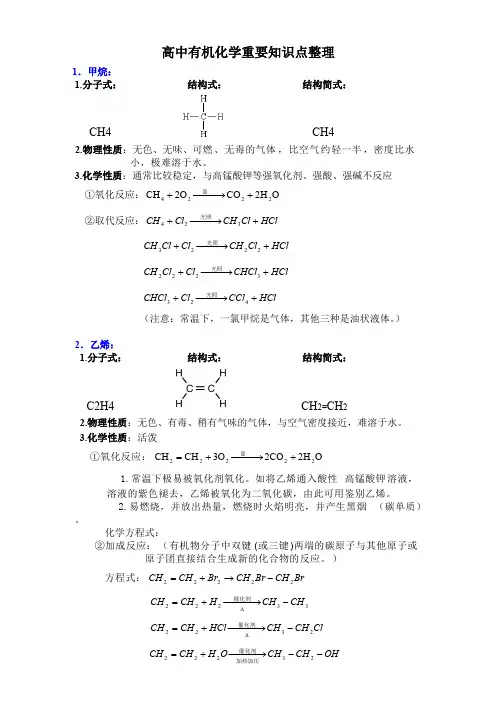 高中有机化学重要知识点详细整理(化学必修二第三章、必修五知识整理)
