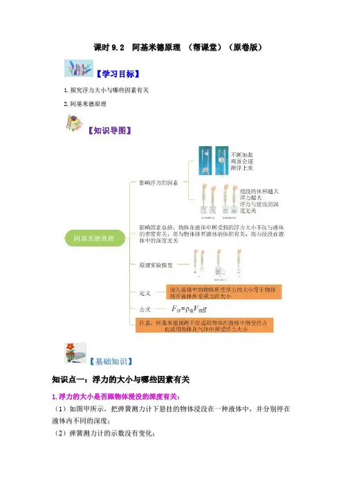 课时9.2阿基米德原理(原卷版)