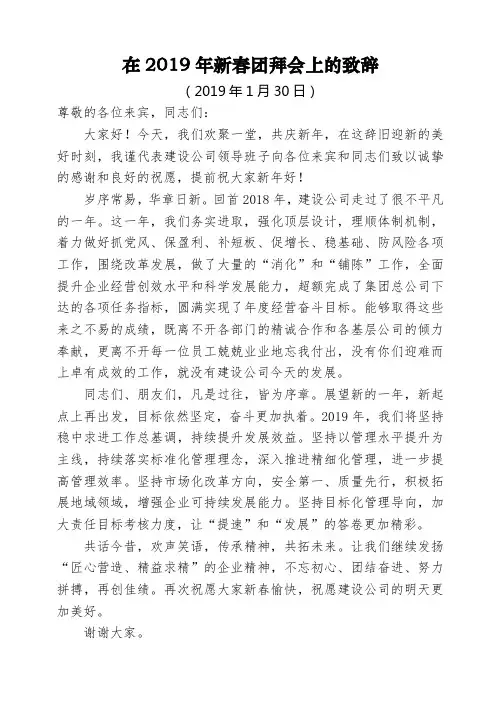 在2019年新春团拜会上的致辞
