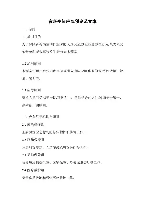 有限空间应急预案范文本