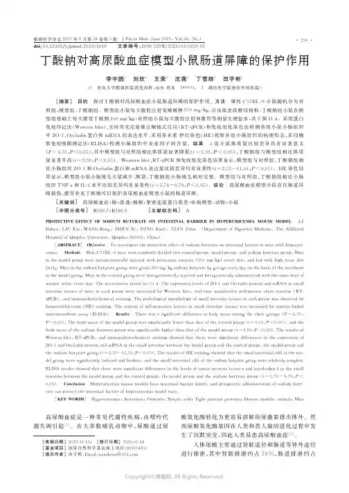 丁酸钠对高尿酸血症模型小鼠肠道屏障的保护作用