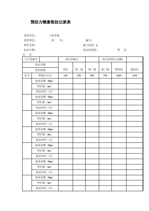 预应力锚索张拉记录表