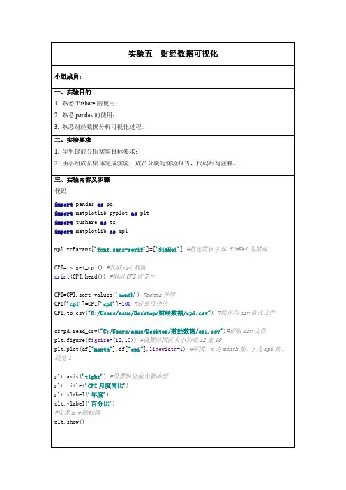 数据可视化实验报告之财经数据可视化
