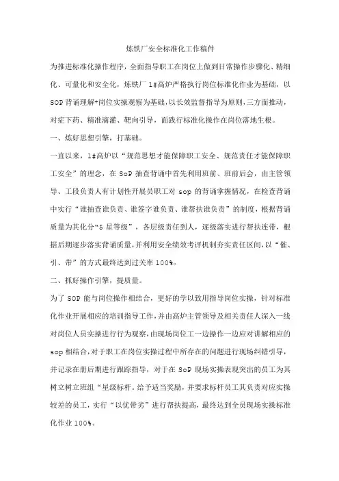 炼铁厂安全标准化工作稿件