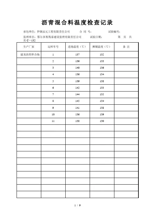沥青混合料温度检查记录