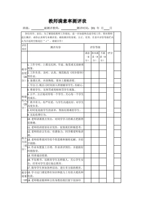 教师满意度测评表