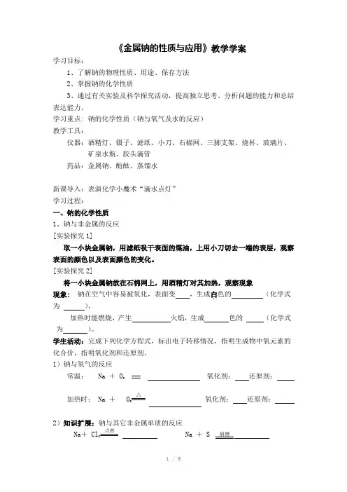 钠的性质与应用(公开课教学案)