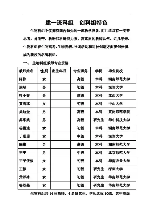 建一流科组创科组特色