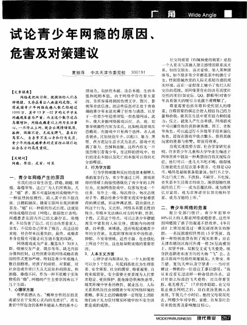试论青少年网瘾的原因、危害及对策建议