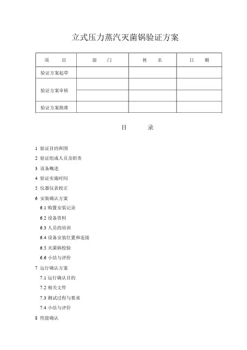 立式压力蒸汽灭菌锅验证方案