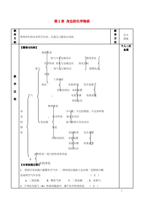九年级化学全册第二章身边的化学物质复习课教案沪教版