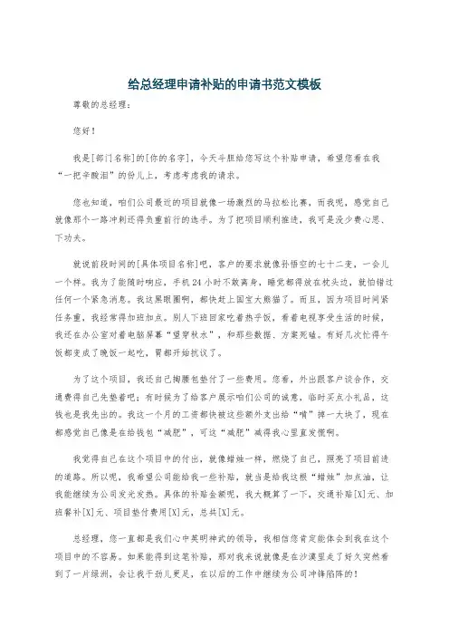 给总经理申请补贴的申请书范文模板