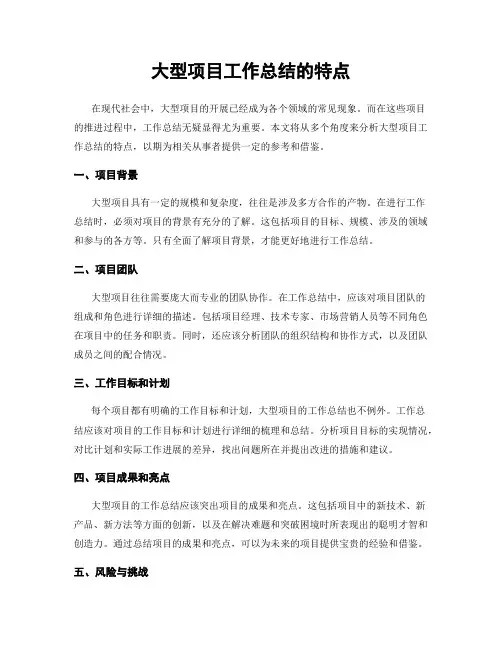 大型项目工作总结的特点
