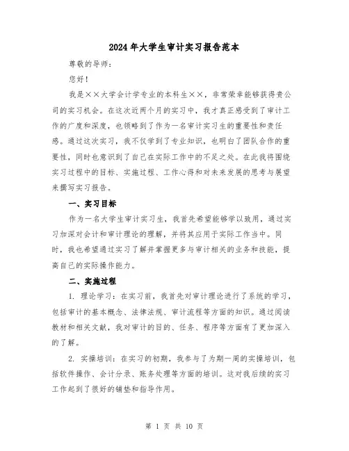 2024年大学生审计实习报告范本(3篇)