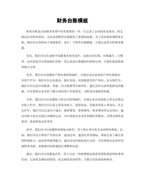财务台账模板