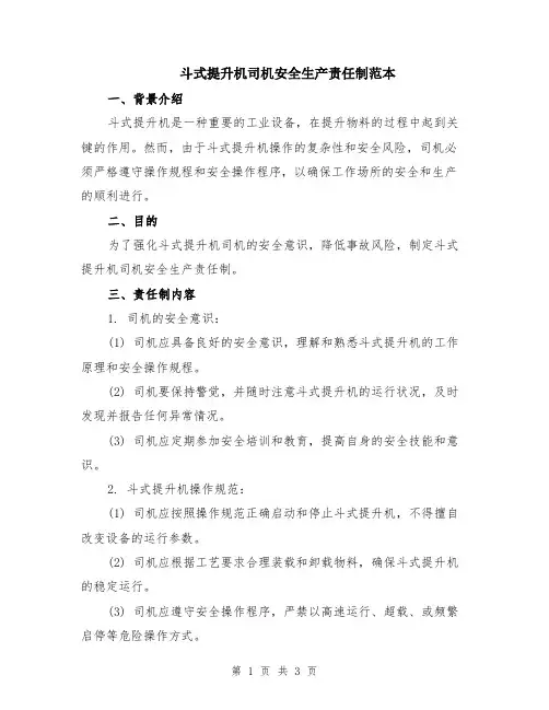 斗式提升机司机安全生产责任制范本