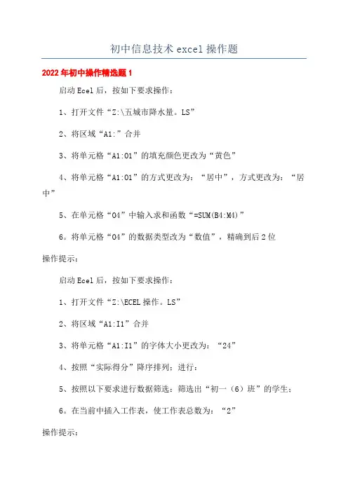 初中信息技术excel操作题