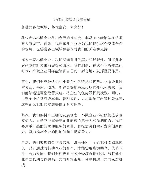小微企业推动会发言稿