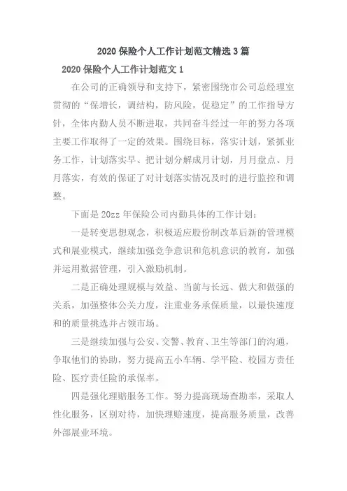 2020保险个人工作计划范文精选3篇