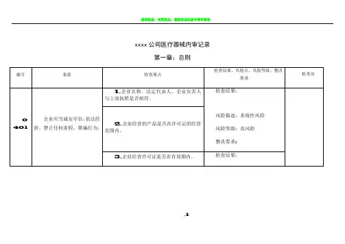 医疗器械内审记录表格