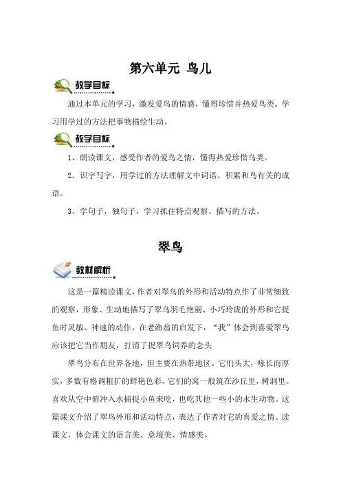 北师版语文三年级上册 翠鸟