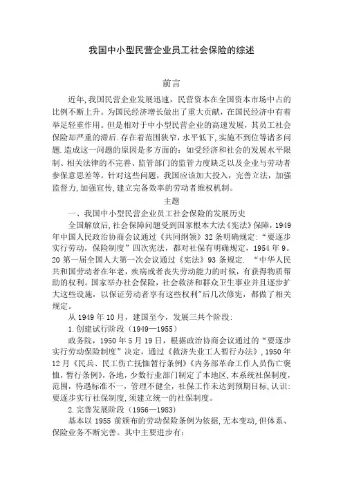 我国中小型民营企业员工社会保险的综述