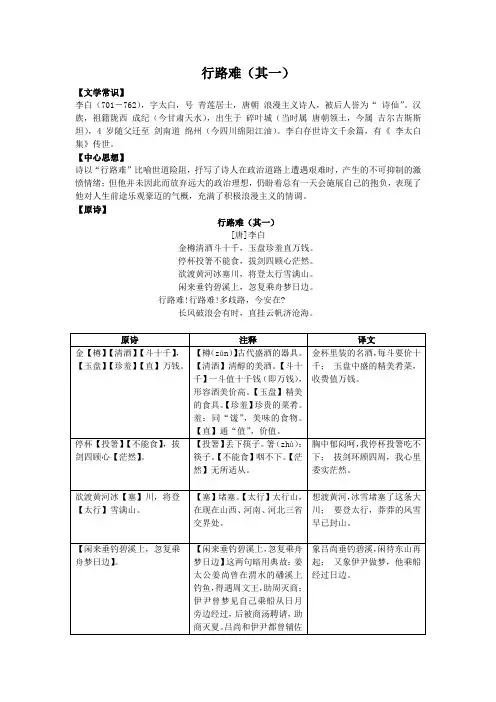 李白《行路难(其一)》中考知识点全扫描(部编人教版九年级语文上册第13课)