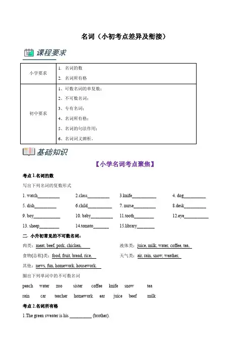 专题1.名词(小初考点差异及衔接)(原卷版)-2023年小升初英语衔接资料