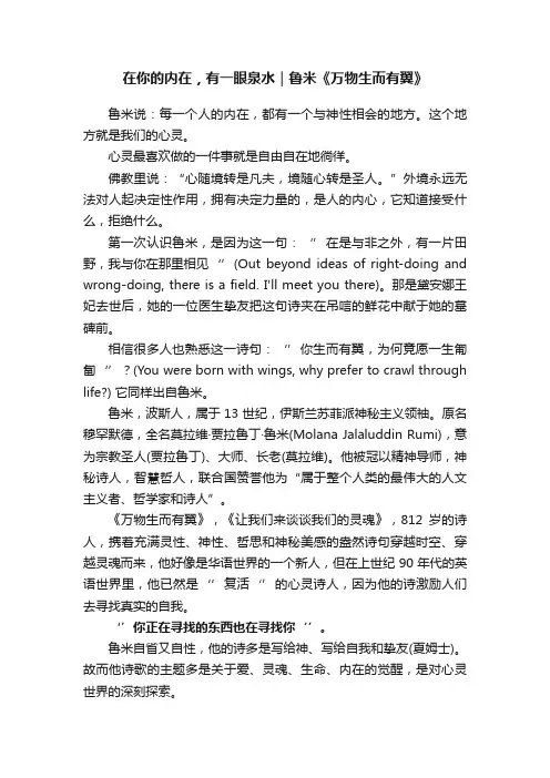 在你的内在，有一眼泉水｜鲁米《万物生而有翼》