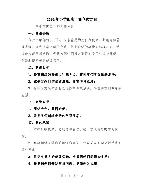 2024年小学部班干部竞选方案