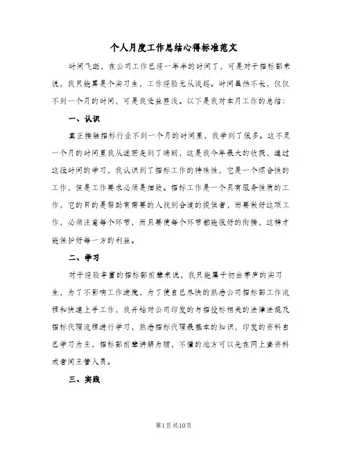 个人月度工作总结心得标准范文(六篇)
