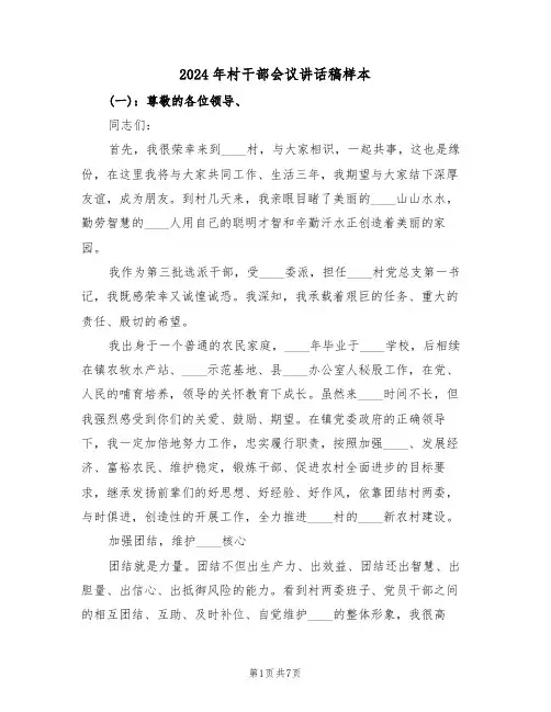 2024年村干部会议讲话稿样本(3篇)