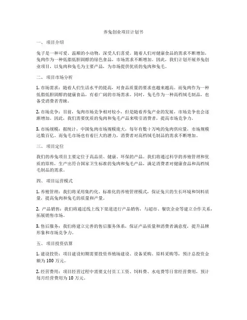 养兔创业项目计划书