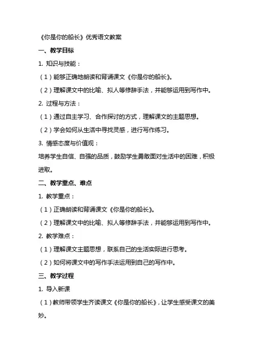 《你是你的船长》语文教案