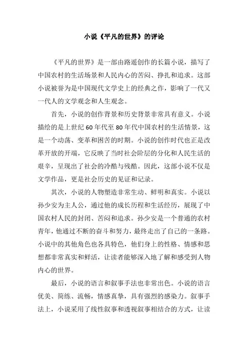 小说《平凡的世界》的评论