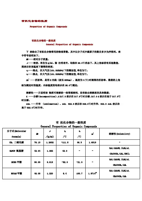 有机化合物的物理性质表