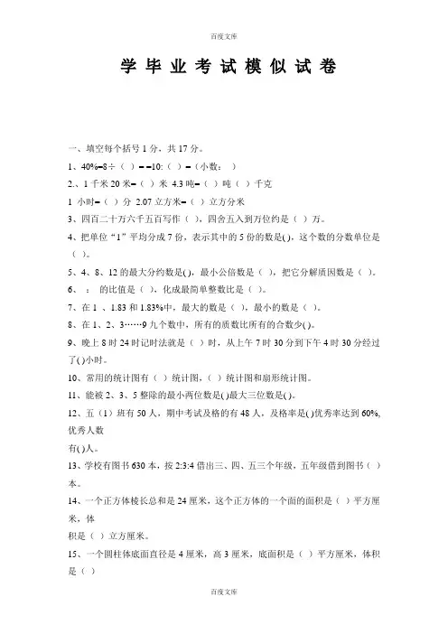 人教版小学升初中数学毕业班试卷