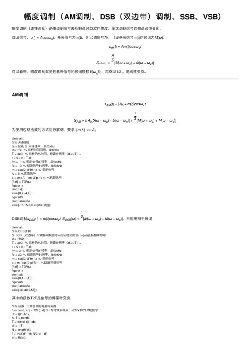 幅度调制（AM调制、DSB（双边带）调制、SSB、VSB）