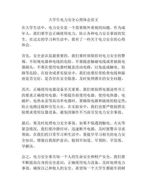 大学生电力安全心得体会范文