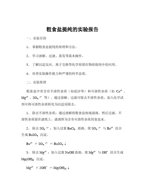 粗食盐提纯的实验报告