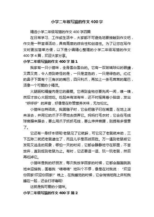 精选小学二年级写猫的作文400字四篇
