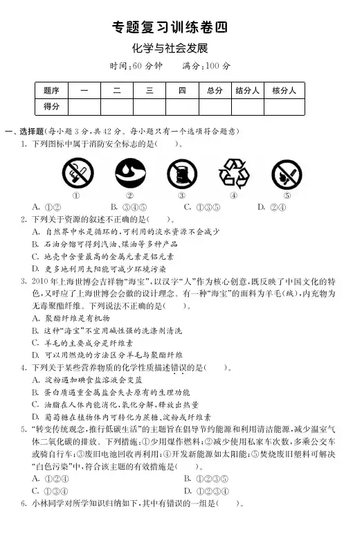 课课练九年级化学全册专题复习训练卷四新版鲁教版