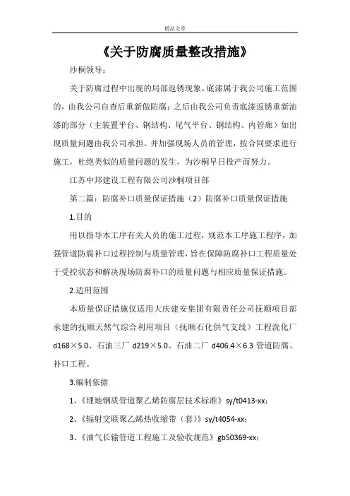 《关于防腐质量整改措施》