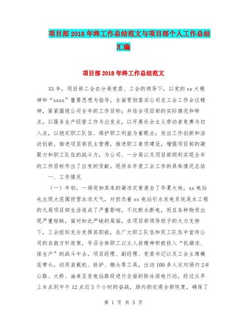 项目部2018年终工作总结范文与项目部个人工作总结汇编.doc