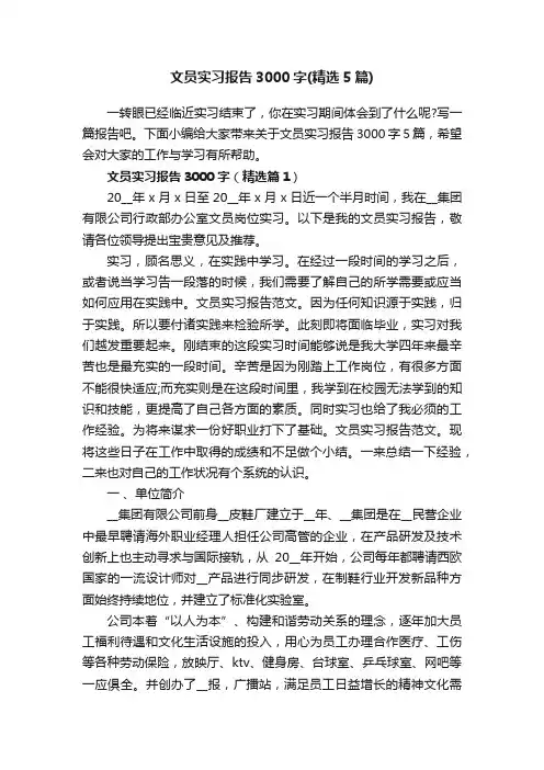 文员实习报告3000字（精选5篇）