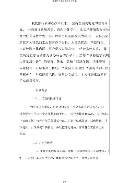 篮球特色学校实施规划方案