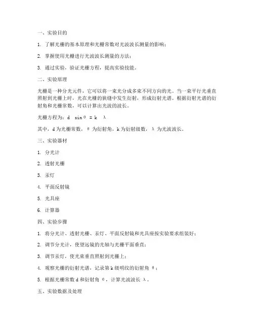 测量光栅波长实验报告